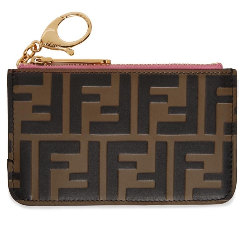 Fendi pink and brown key case card holder